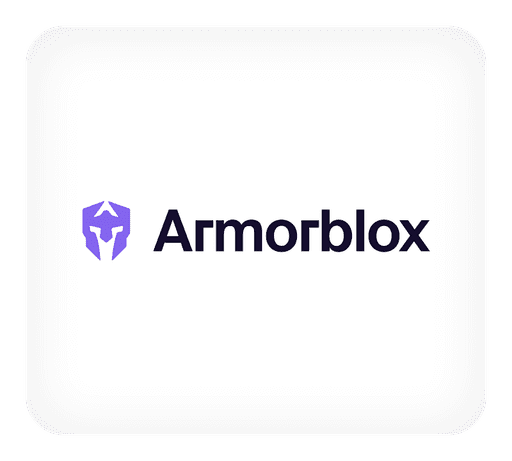 The image shows a white background featuring the Armorblox logo in purple, combining a stylized shield graphic with bold, modern typography.