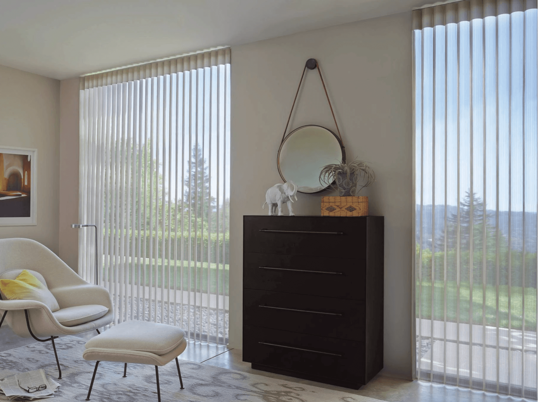 Luminette Vertical Privacy Sheers in Bedroom