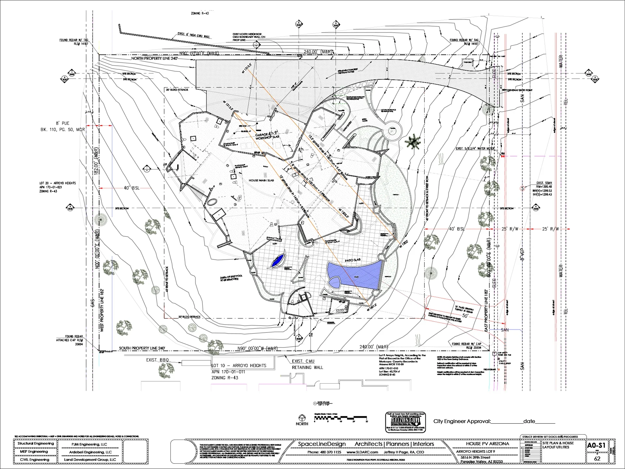Architectural site plan by SpaceLineDesign, featuring a custom luxury home.