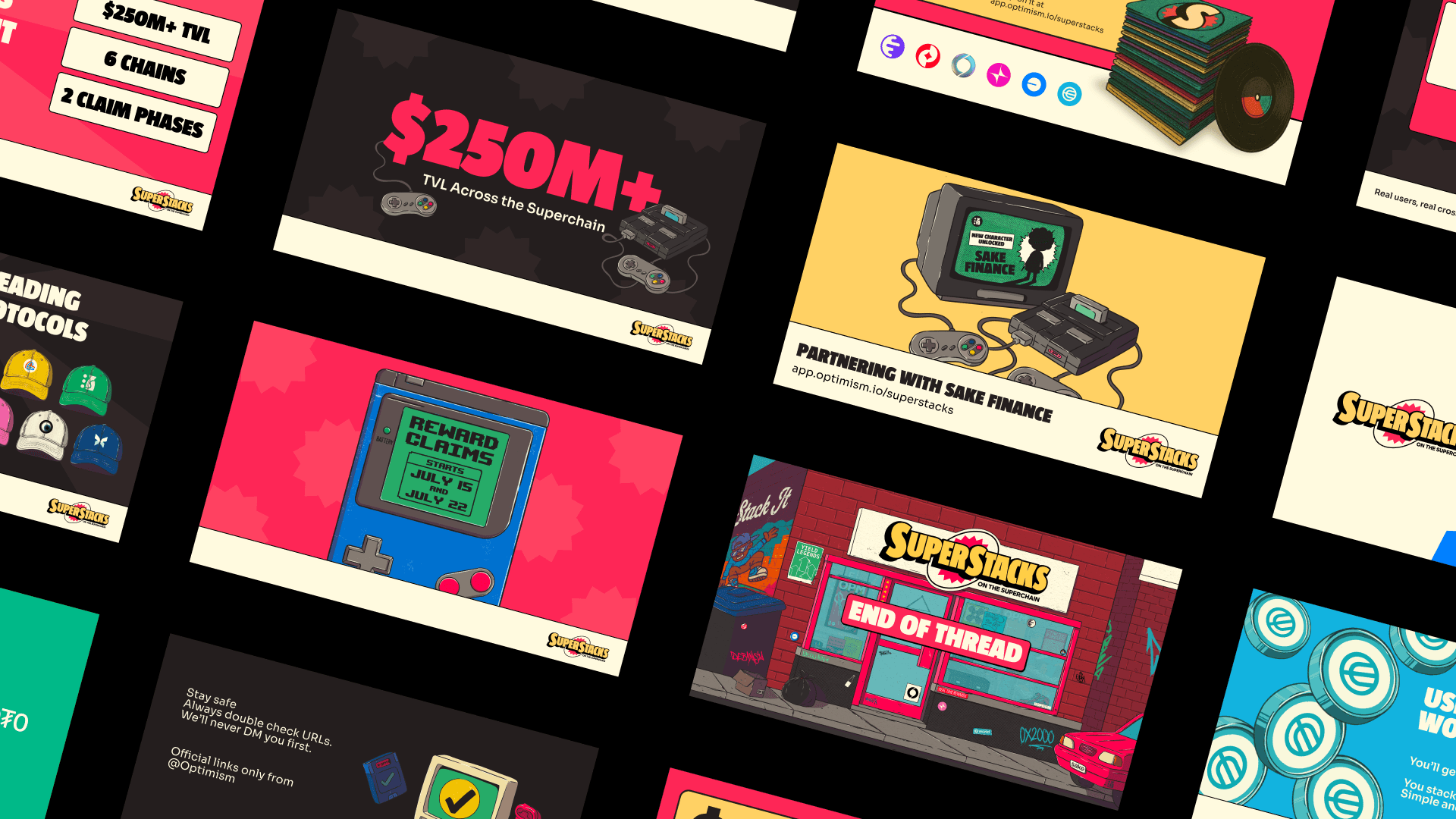 Selected social assets from the superstacks campaign