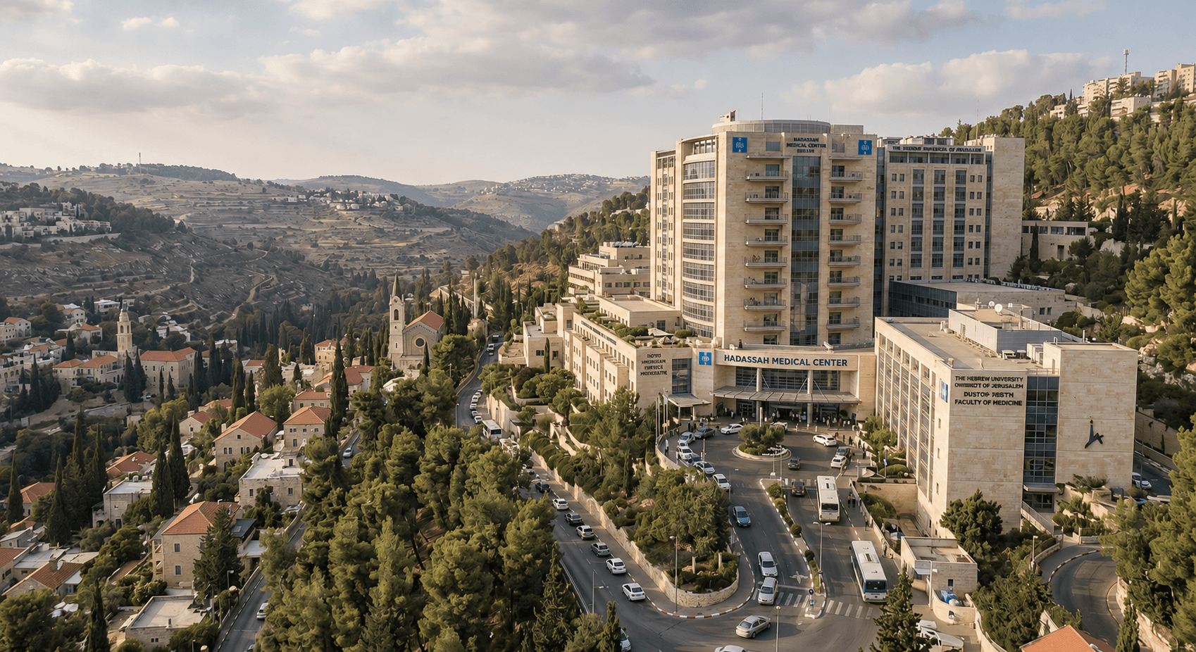 Hadassah Medical Center, aerial view of the Ein Karem campus