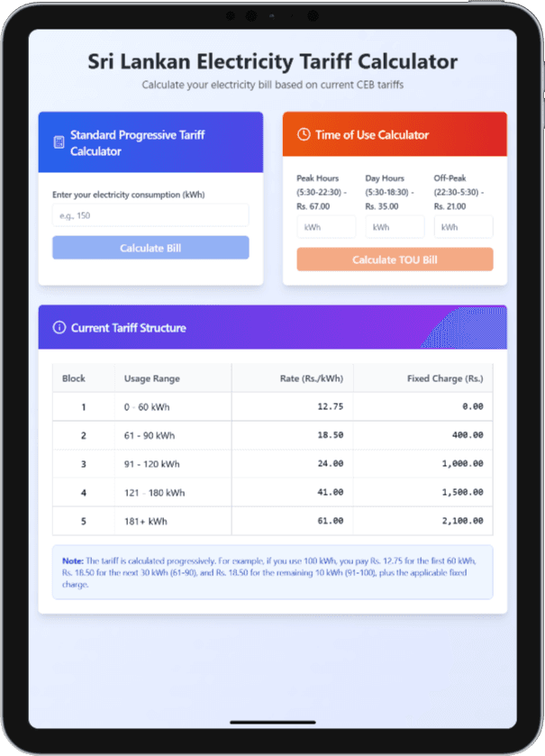 electricity cal tab