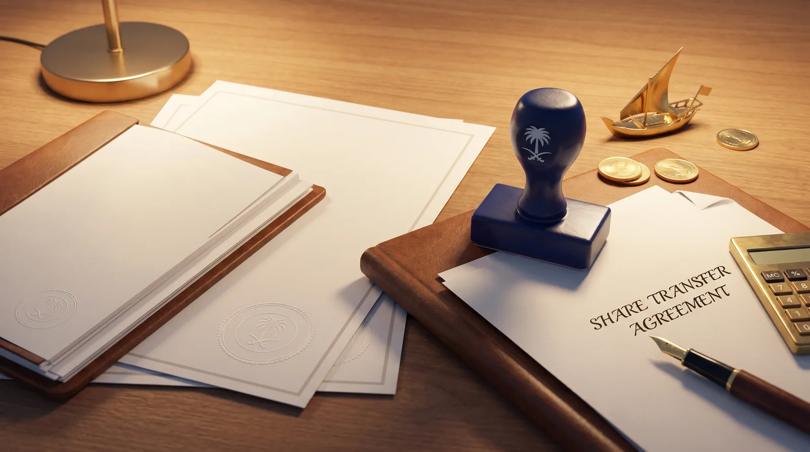 Selling shares Dubai company with shareholder agreement on meeting table