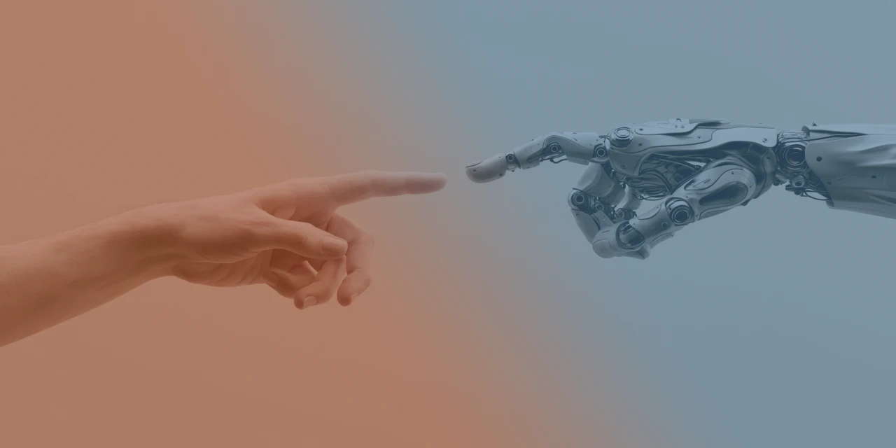 Human and robot hand almost touching