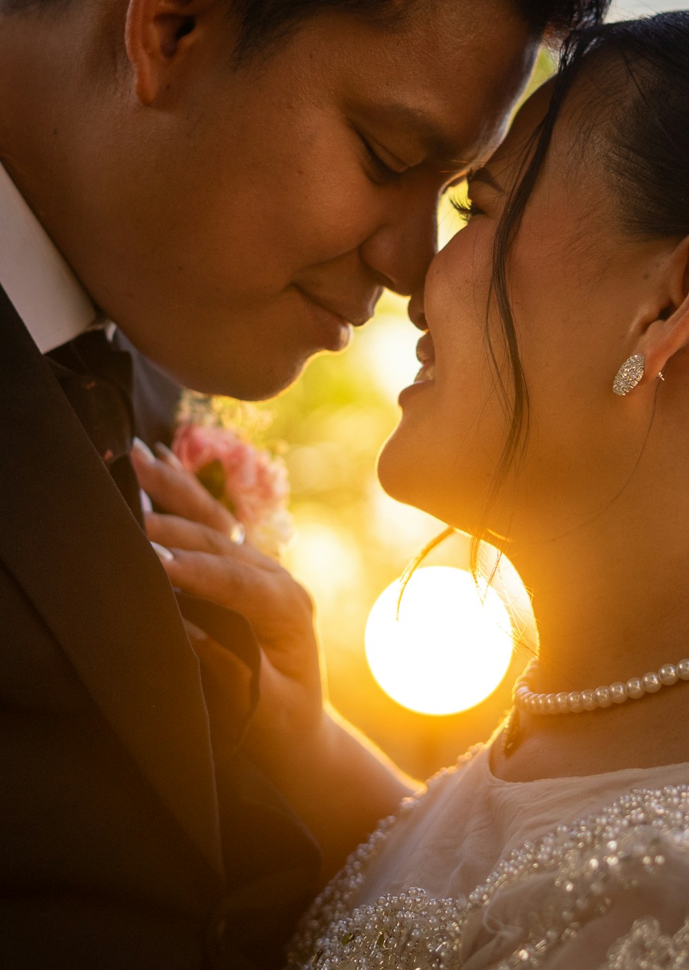 Bride and groom at sunset