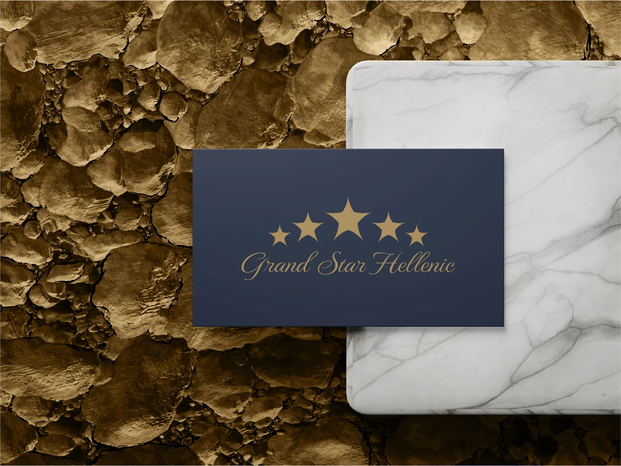 business card with grand star hellenic logo.
