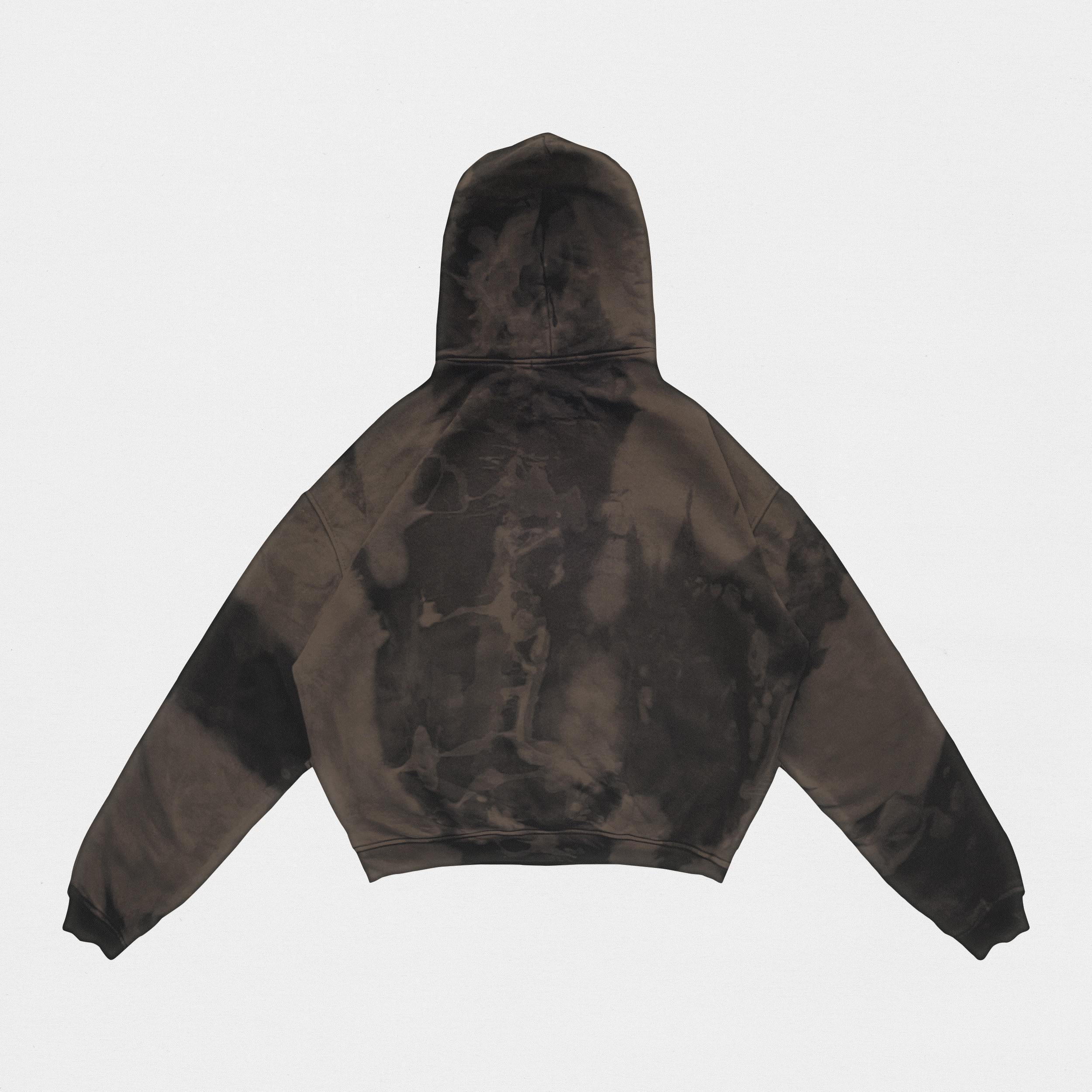 Back packshot of a brown hoodie on white background