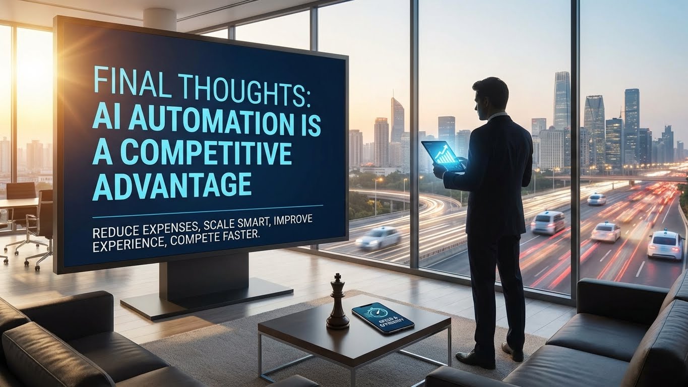 Business leader reviewing AI automation insights, highlighting AI automation as a competitive advantage for modern businesses