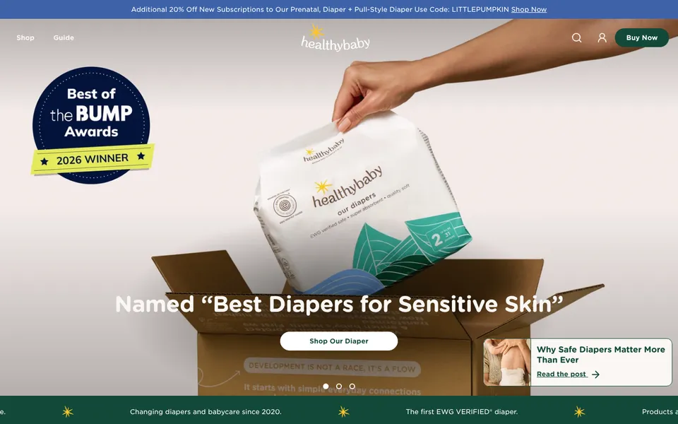 Healthybaby homepage, built on Headlands