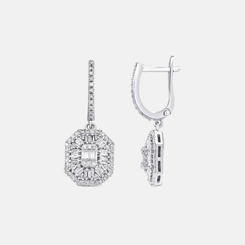 Assos 0.90 Karat Baget Pırlanta 14 Ayar Beyaz Altın Küpe