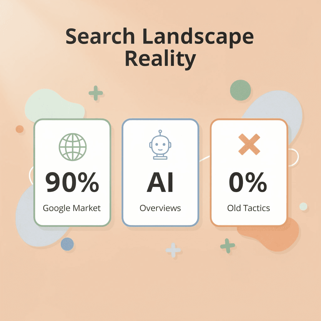 Statistics showing Google's market dominance and AI search impact - Hire SEO Agency