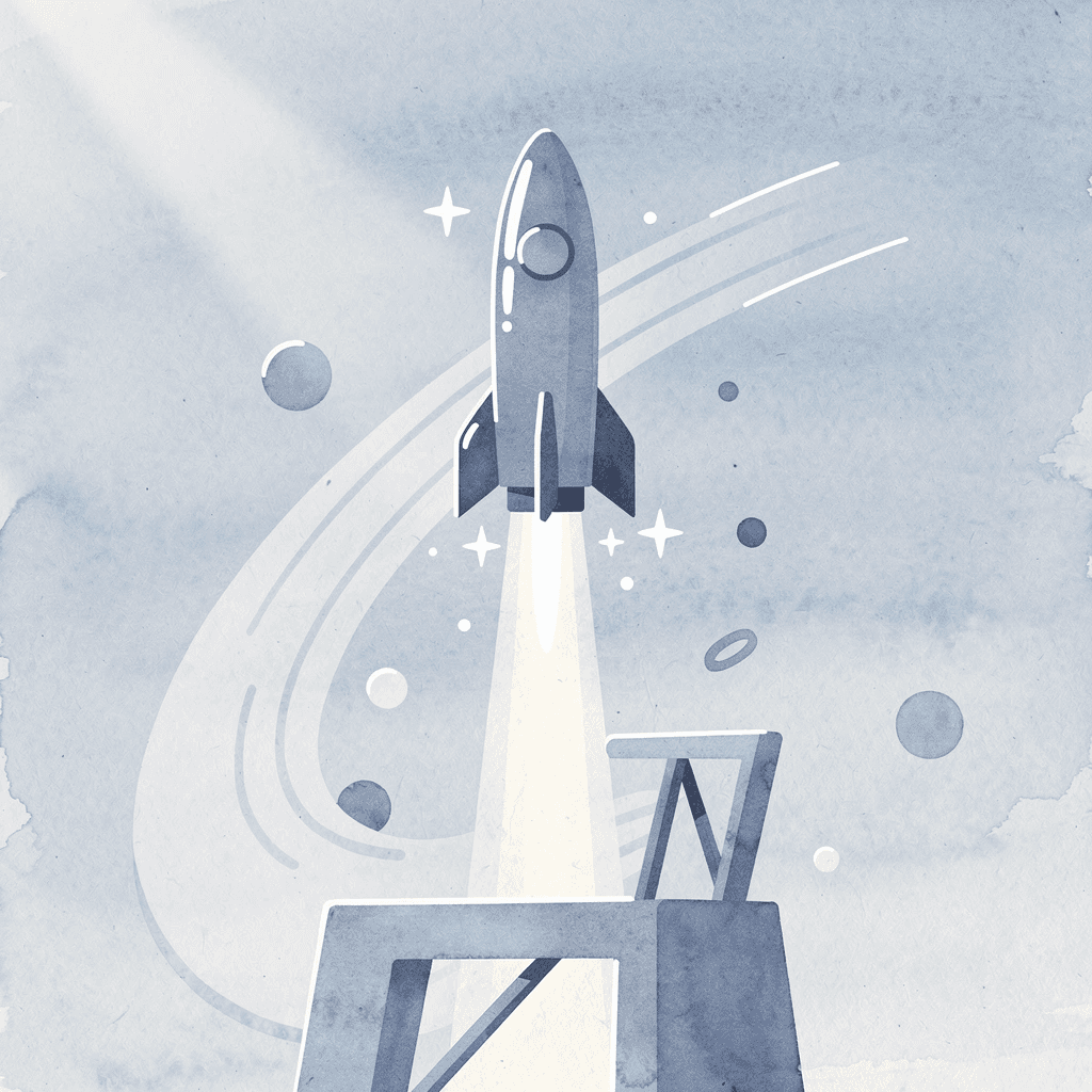 Scene illustration of an application launching upward, representing COBOL to Java modernization