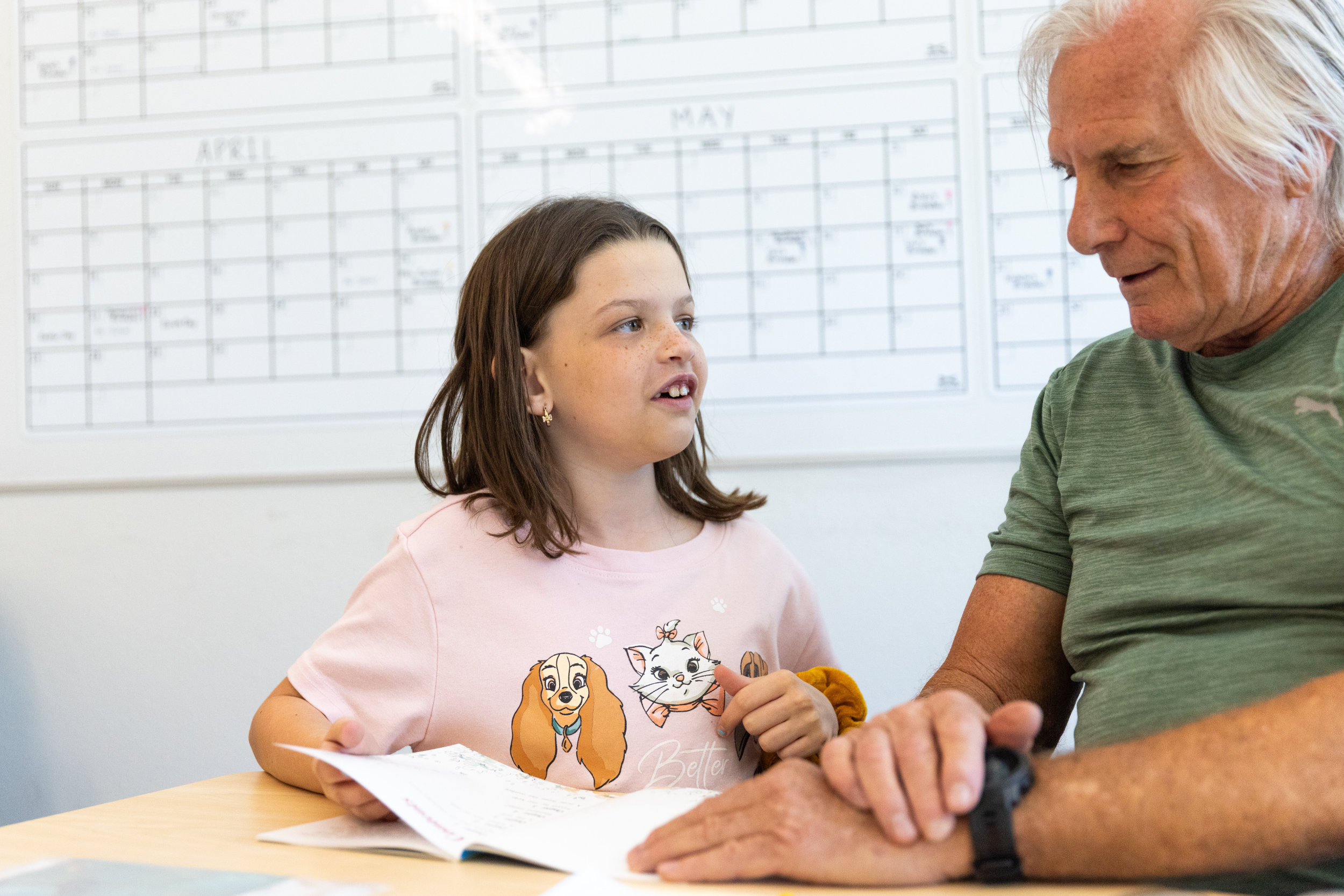 Someone petting dog's chin