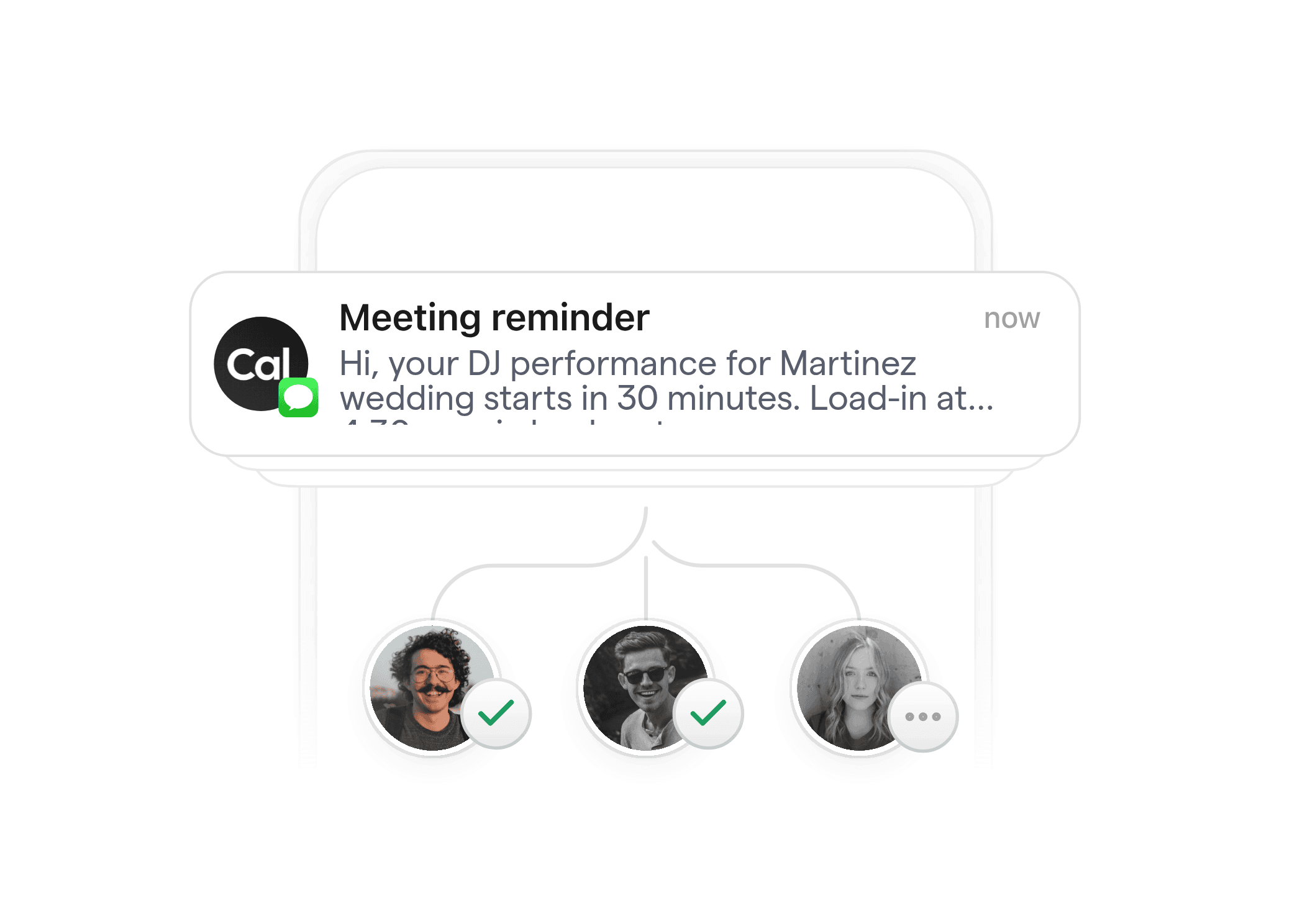 Mobile meeting reminder adapted to a DJ booking with timing and load-in details