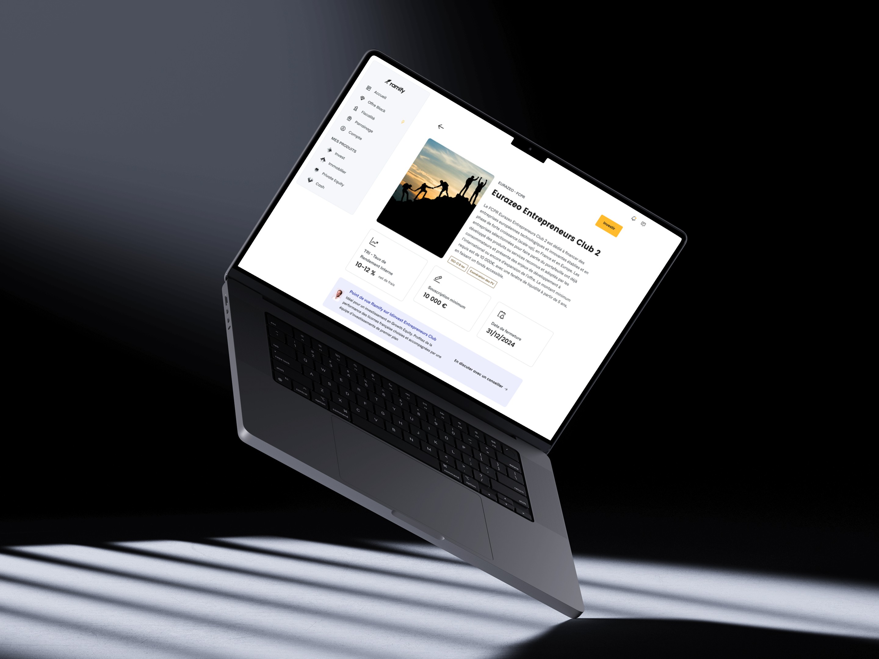 Page produit d'une Private Equity