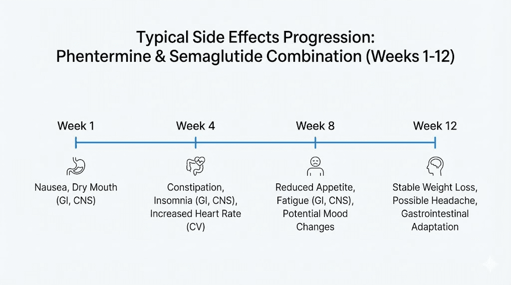 Week by week side effects timeline for phentermine semaglutide combination