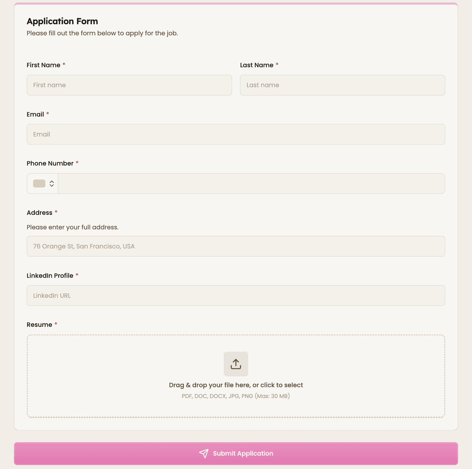 Application page