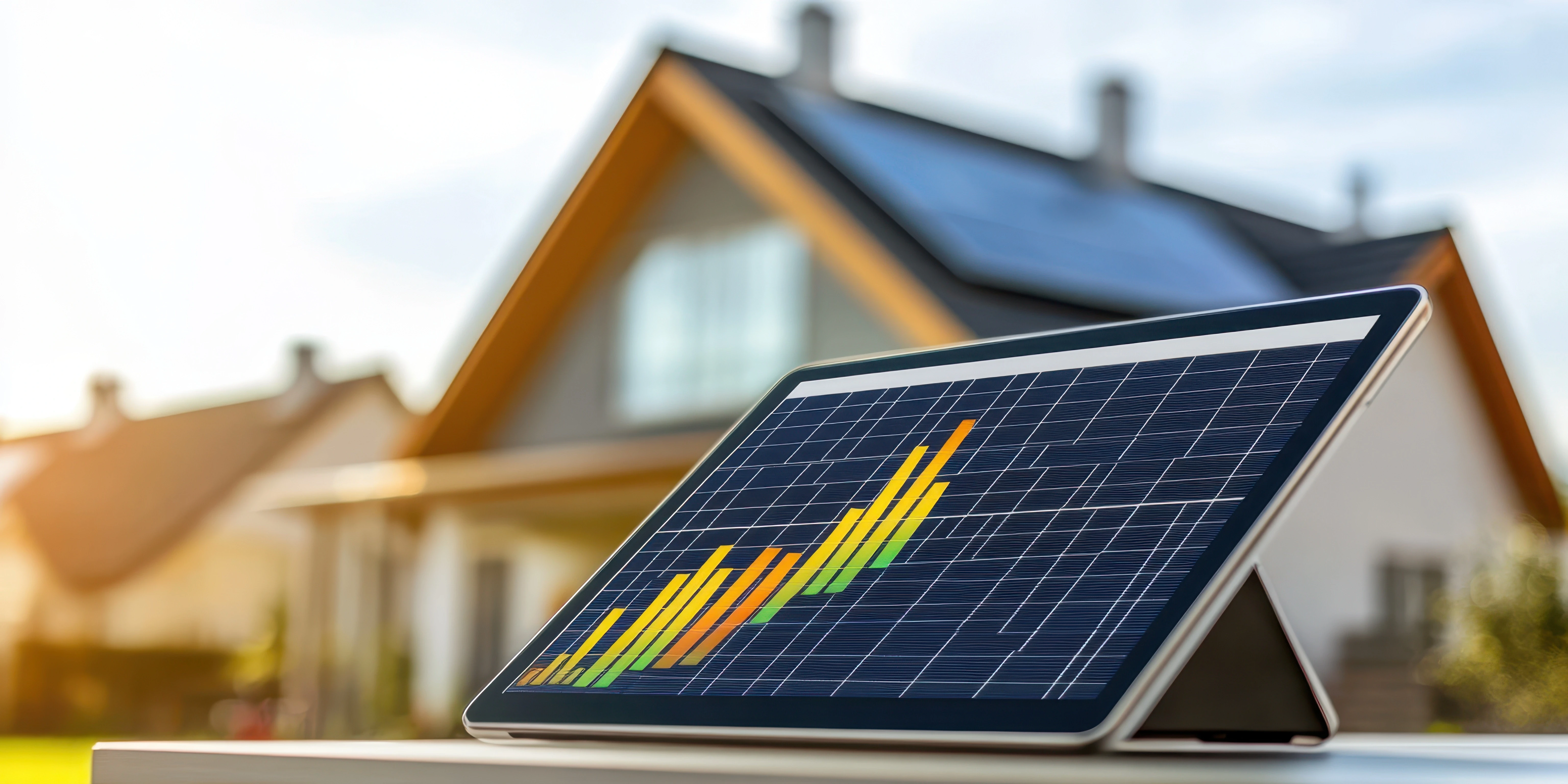Detailaufnahme einer Photovoltaikanlage auf einem Hausdach, die Energieeffizienz und nachhaltige Stromversorgung demonstriert, relevant für Beratungen zu Solaranlagenfinanzierung und Installation.