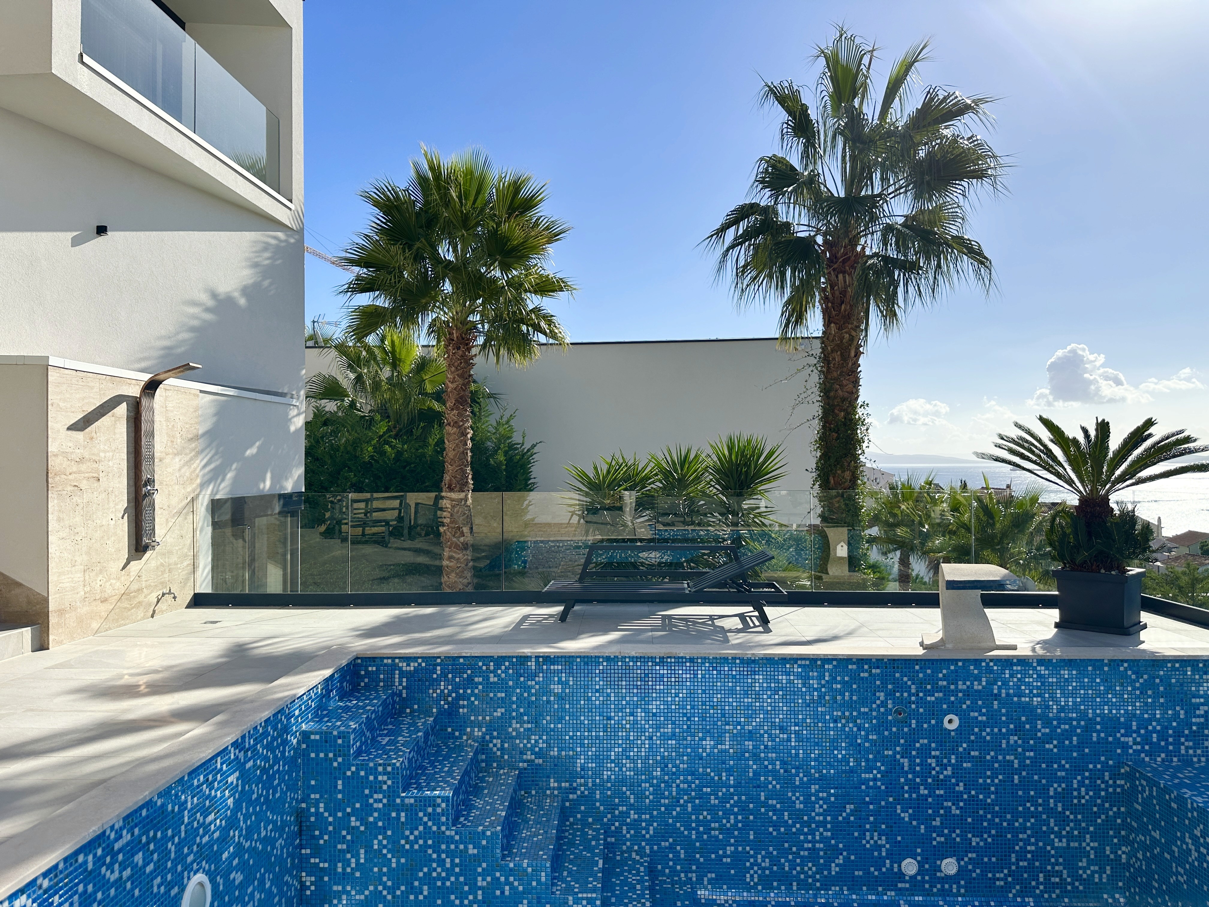 Modern cityscape skyline at sunset.