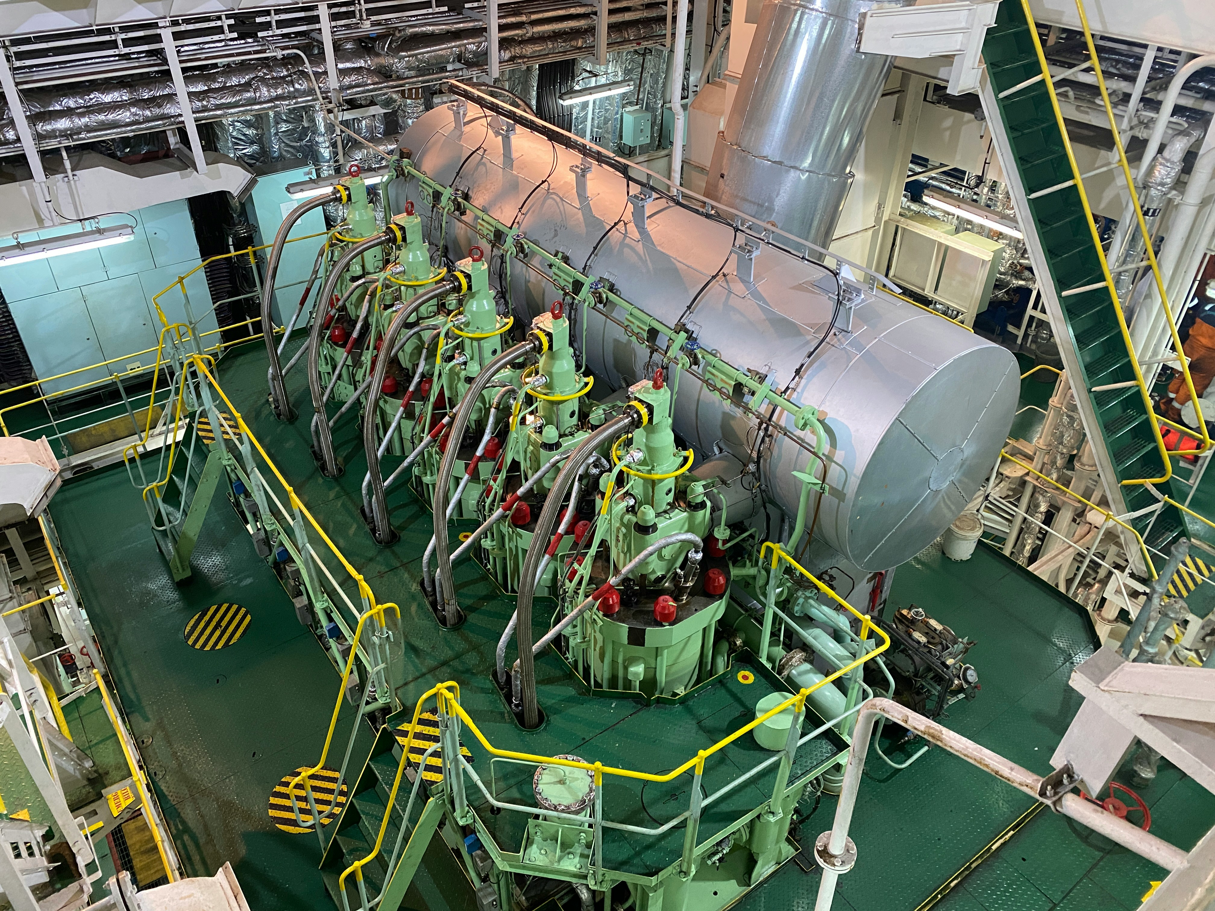 A large industrial machine installed on a ship, specifically designed for ship engines, by Automech Group
