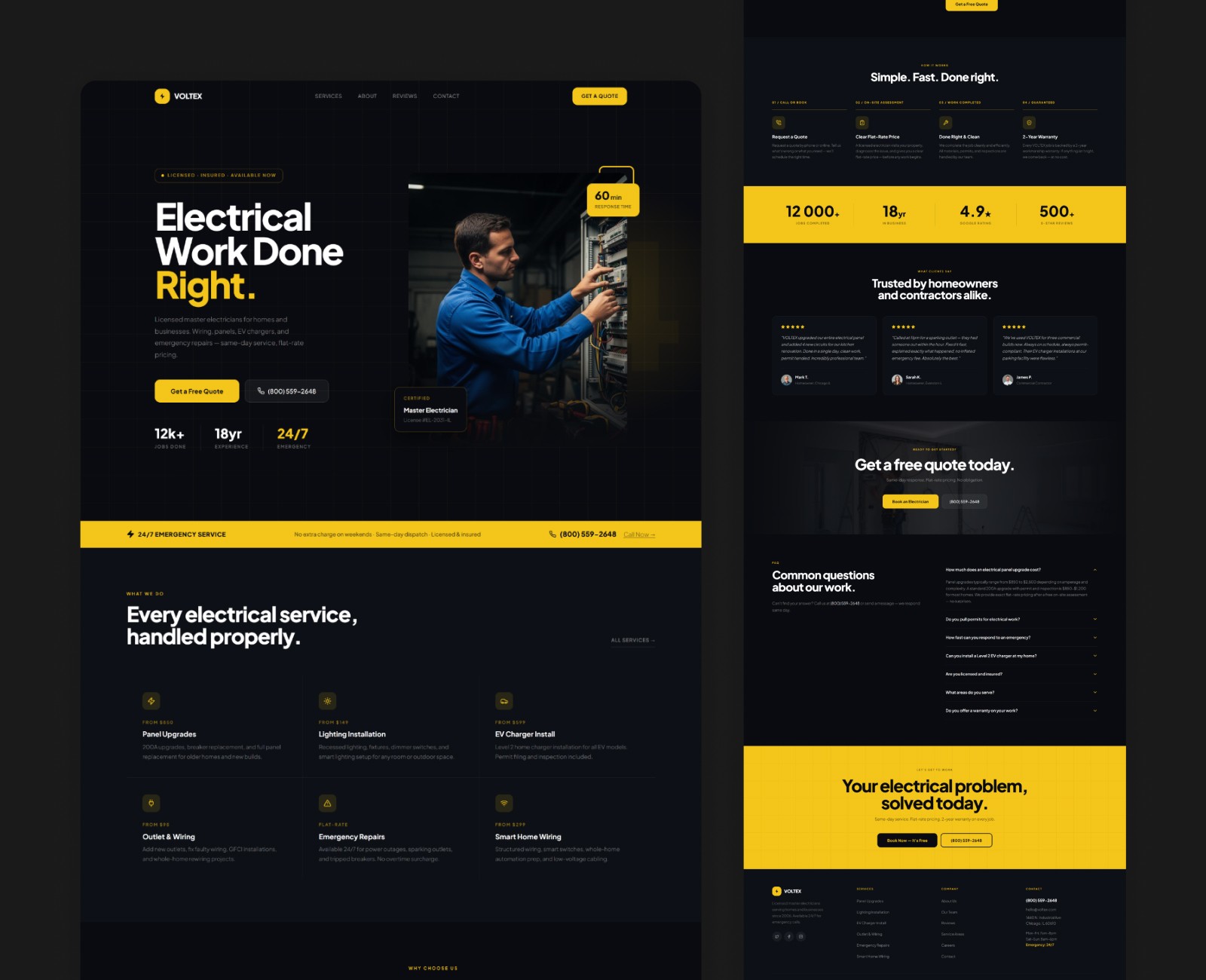 Example of an electrician website fully generated by AI using a single prompt