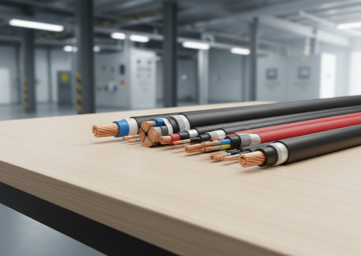 cables de fuerza sobre mesa