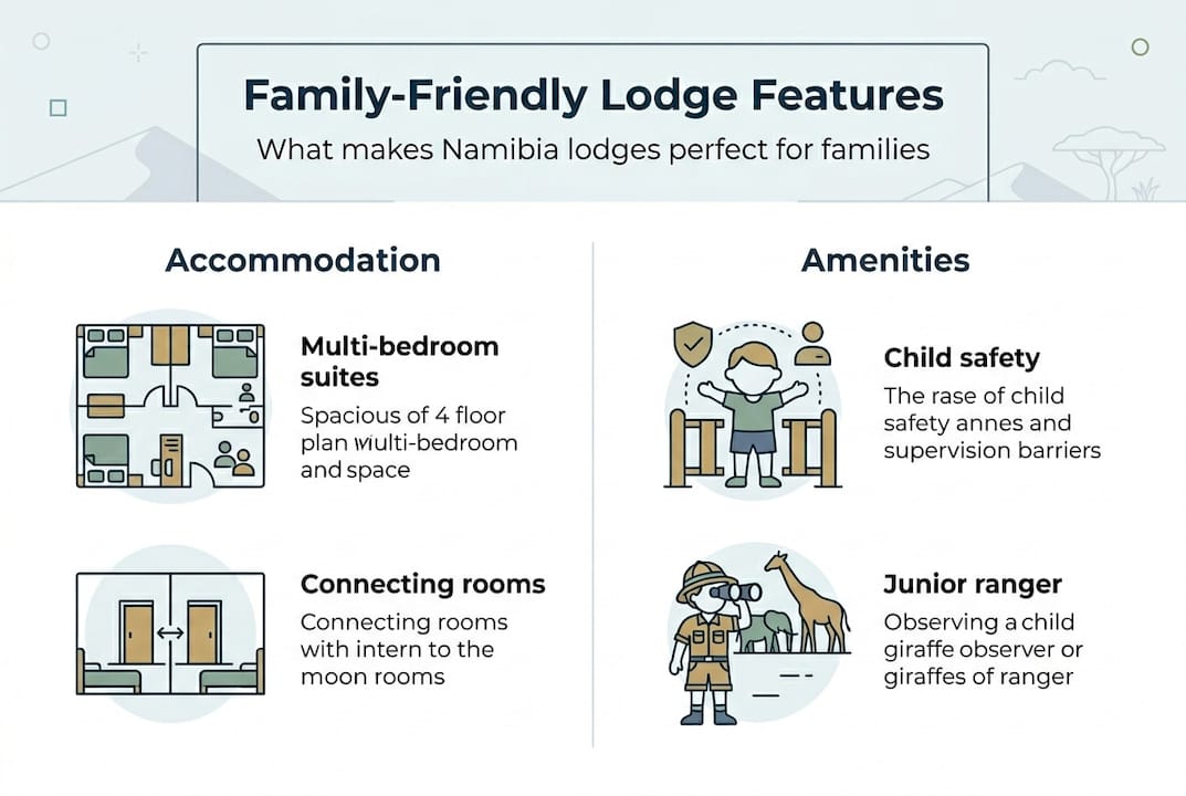 Infographic of Namibia family lodge features