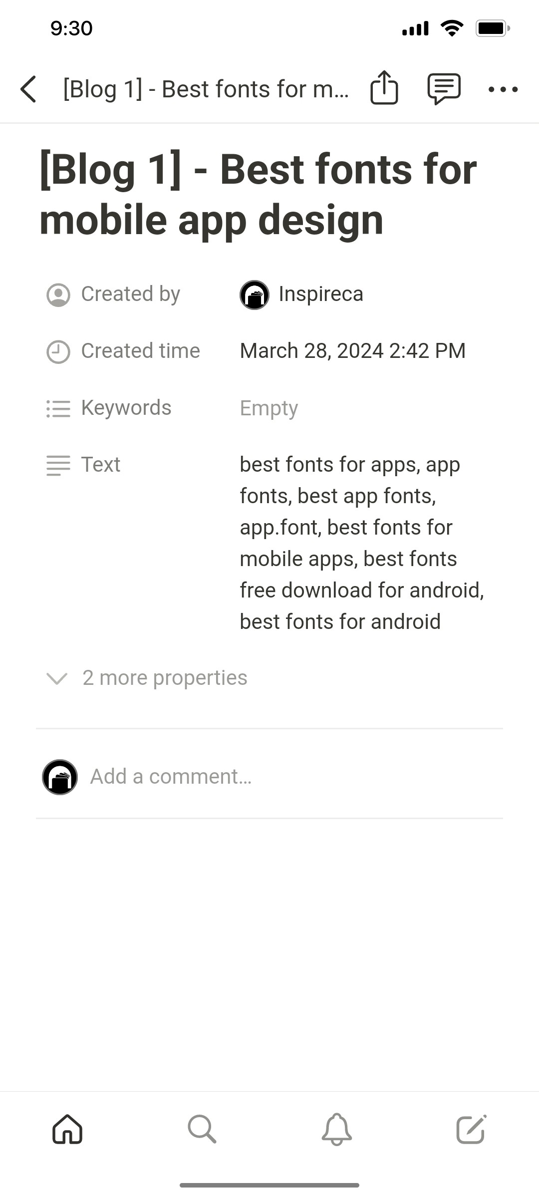 Notion App Comment Screen