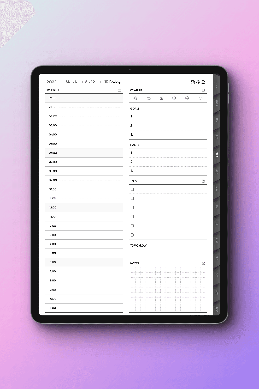 iPad showing 2023 Digital Planner with Apple Calendar Integration