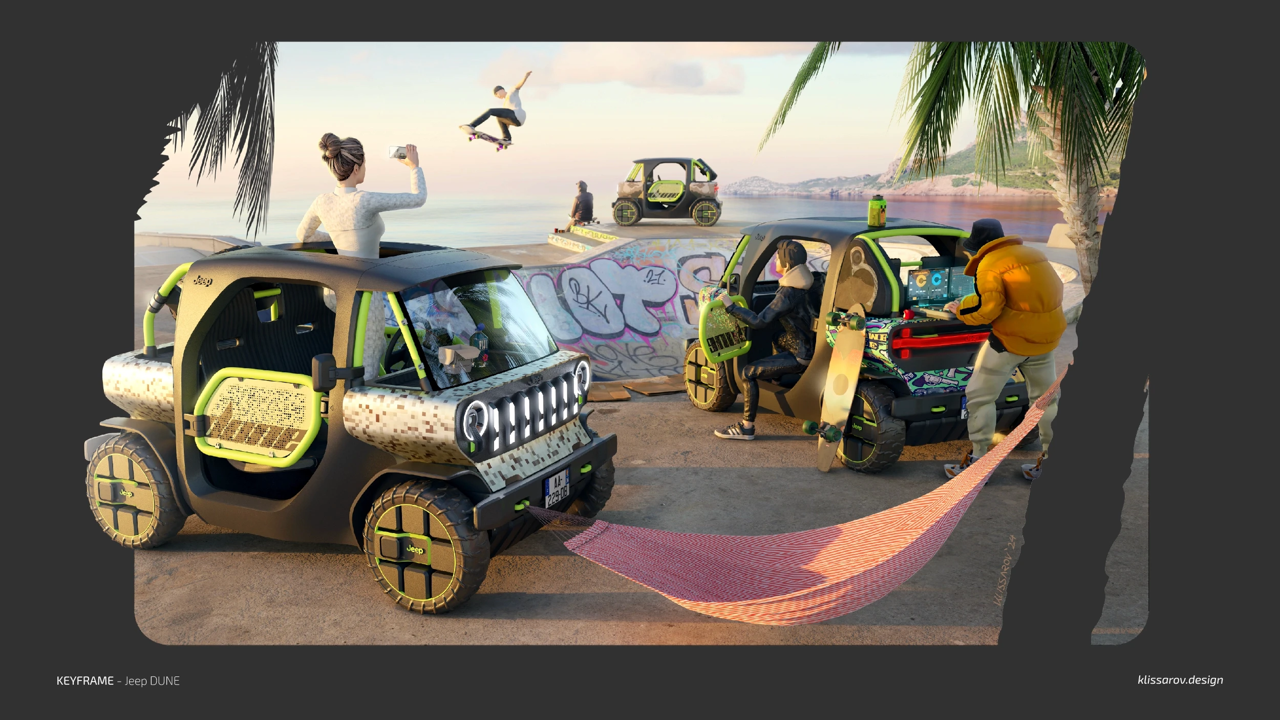 Jeep Dune shot in skatepark environment