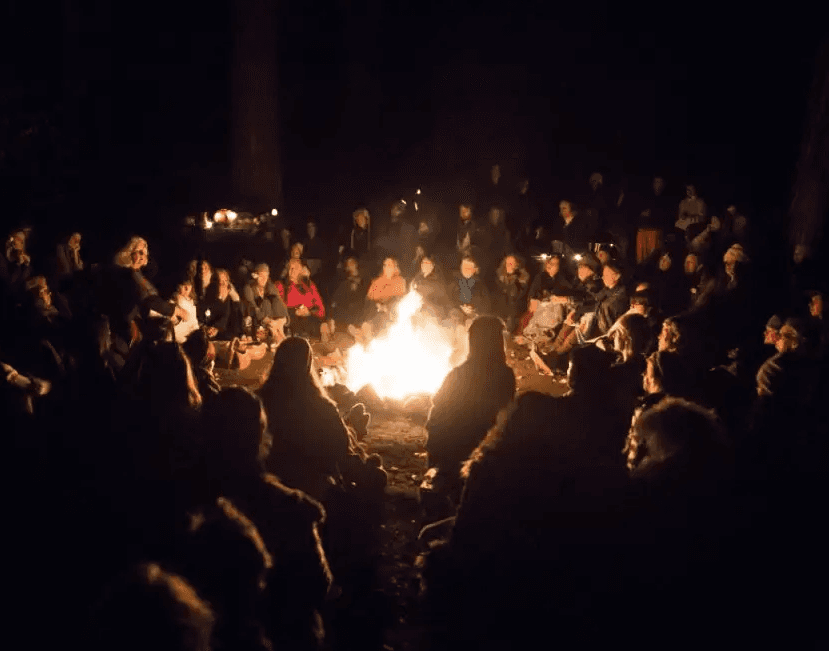 a community around a fire