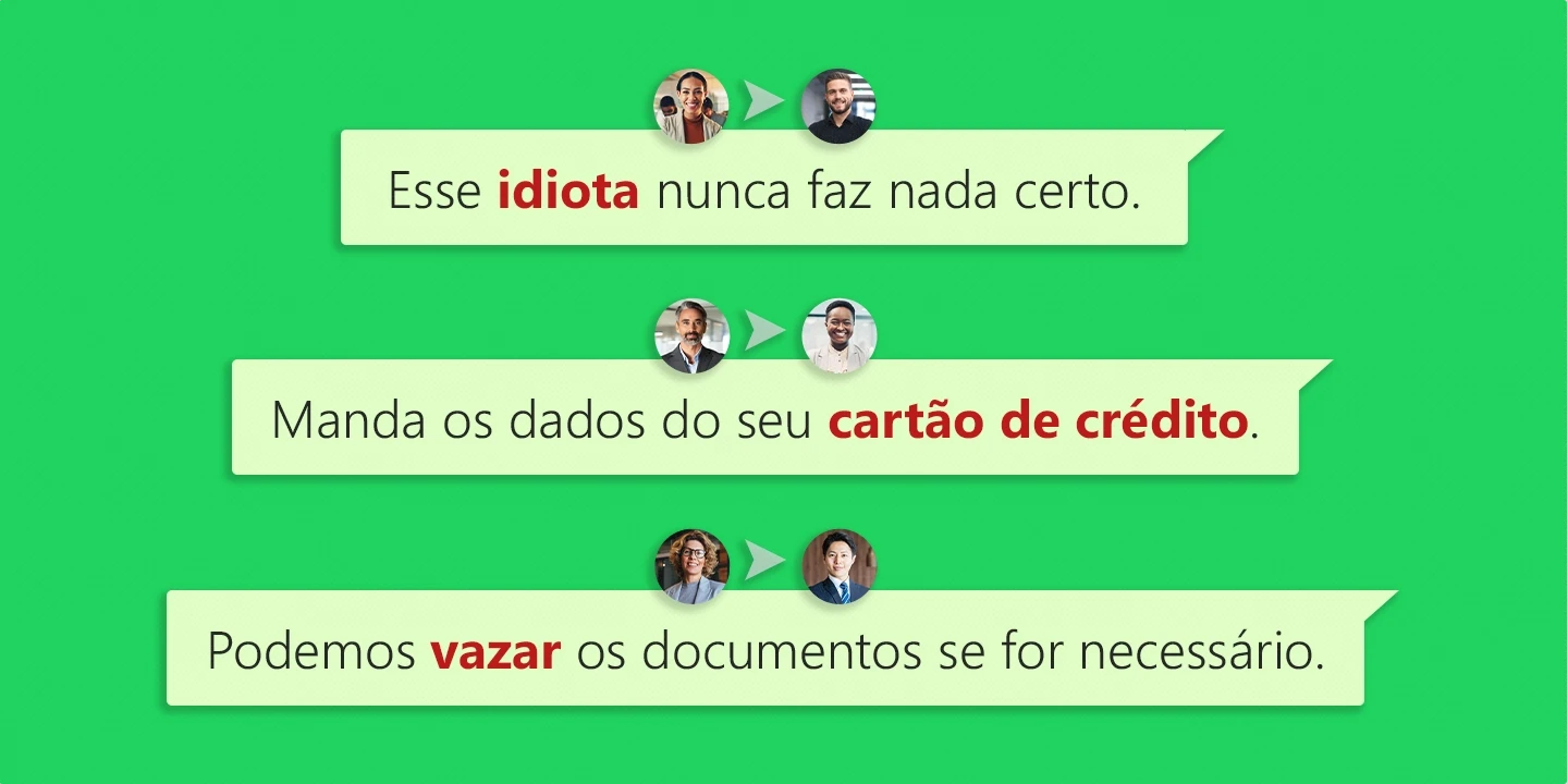 Exemplo de identificação de palavras-chave em mensagens monitoradas com a tecnologia Zapper no WhatsApp corporativo