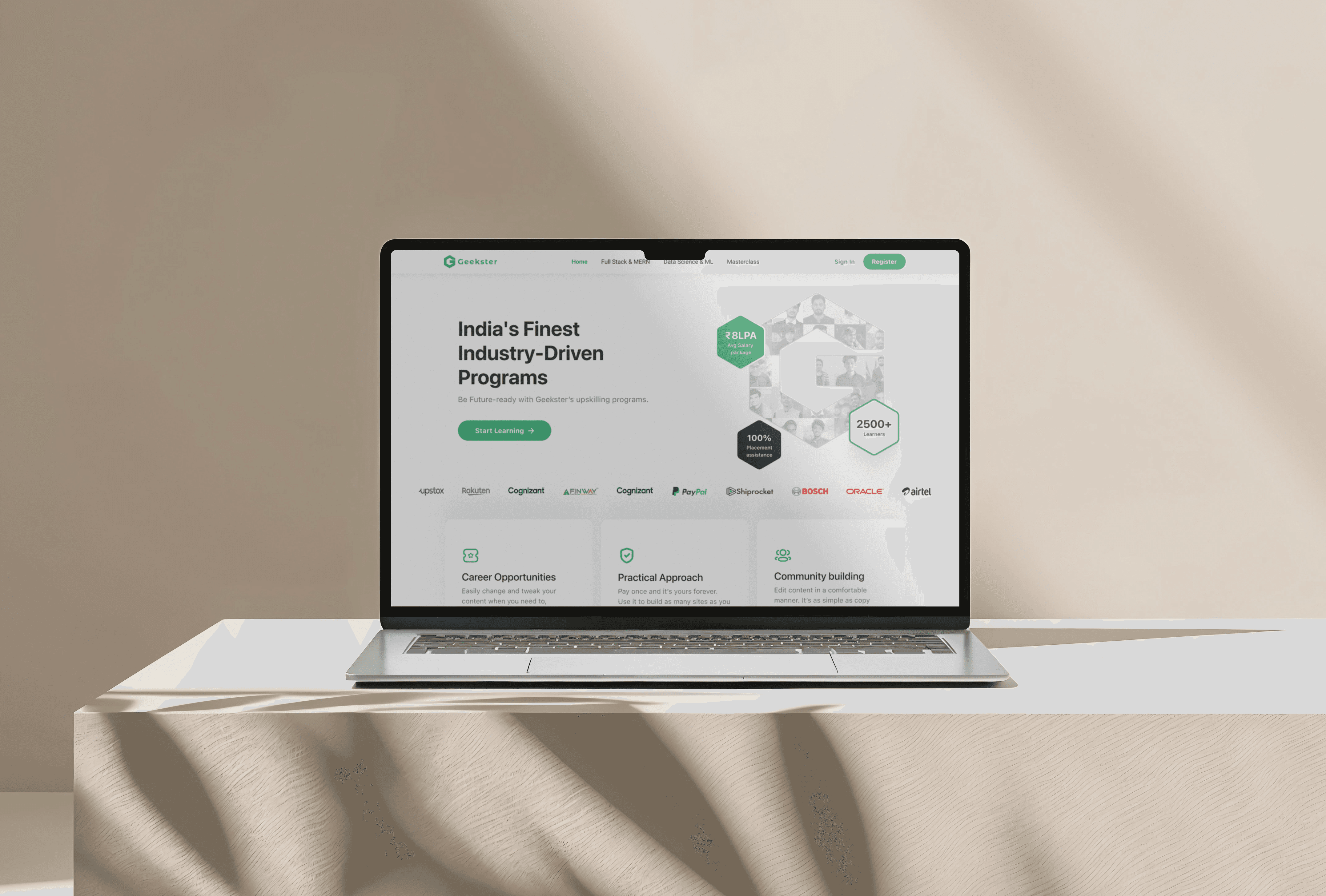 A mockup of a Macbook on a stone counter