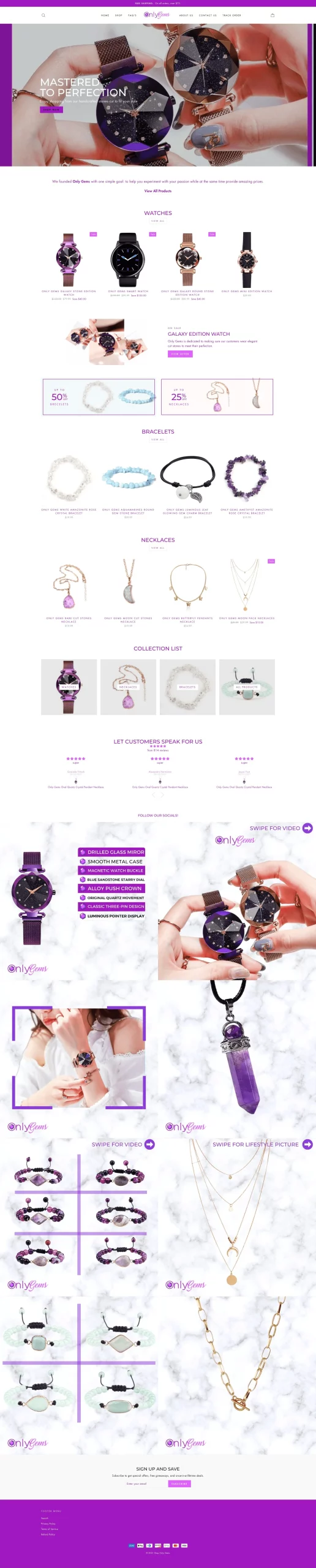 home page for shoponlygems website developed & designed by Dreams Agency Mississauga, Ontario