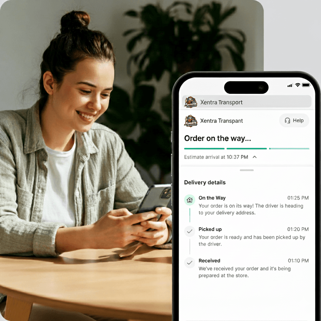 Professional courier monitoring live delivery tracking system on mobile phone