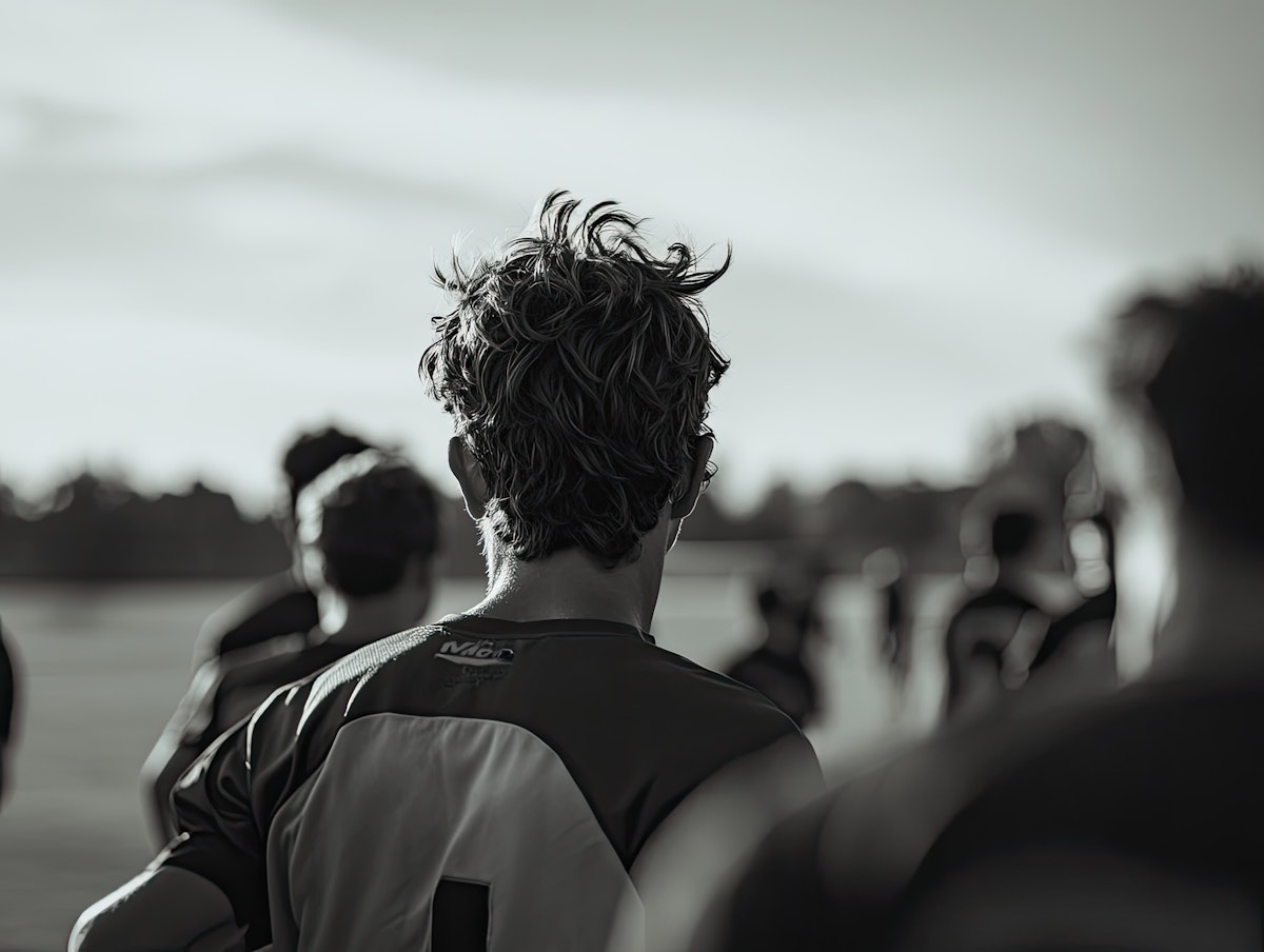 a group of young men standing on top of a soccer field