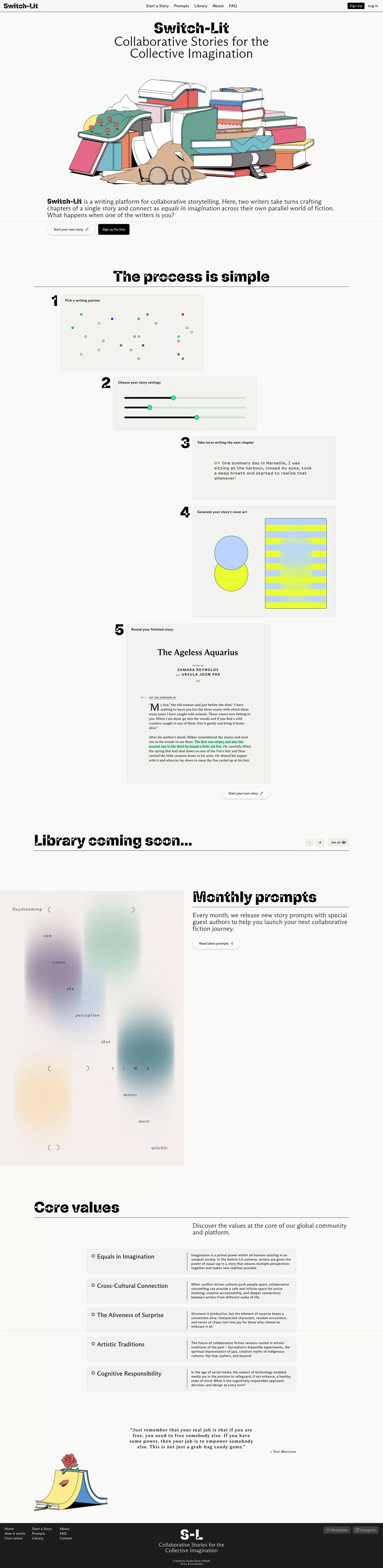 Collaborative Stories for the Collective landing page screenshot showcasing Tech and Writing design