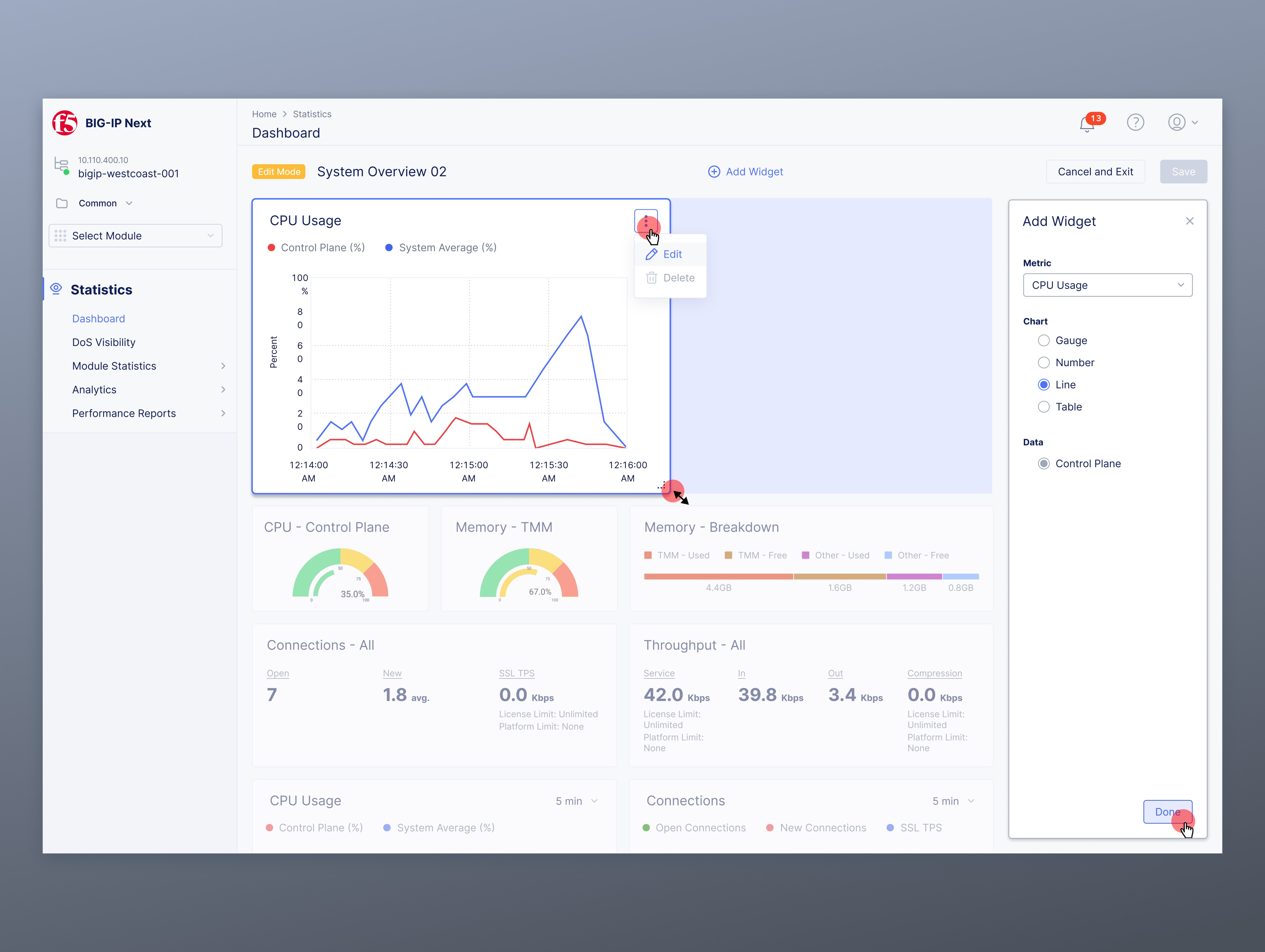 Dashboard view of the analytics homepage
