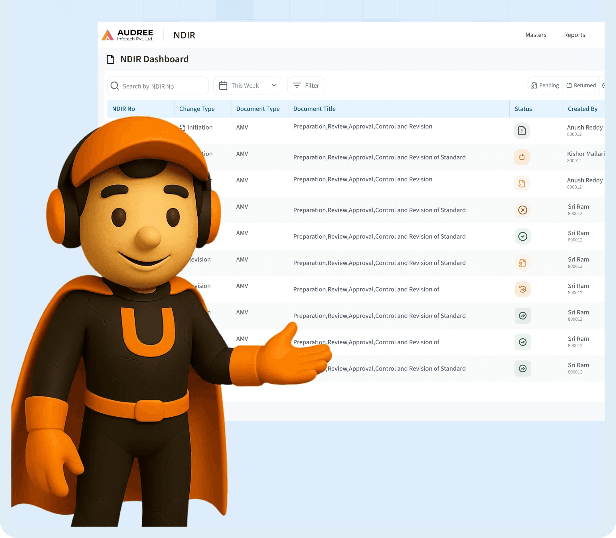 Upslide Mascot presenting NDIR software dashboard