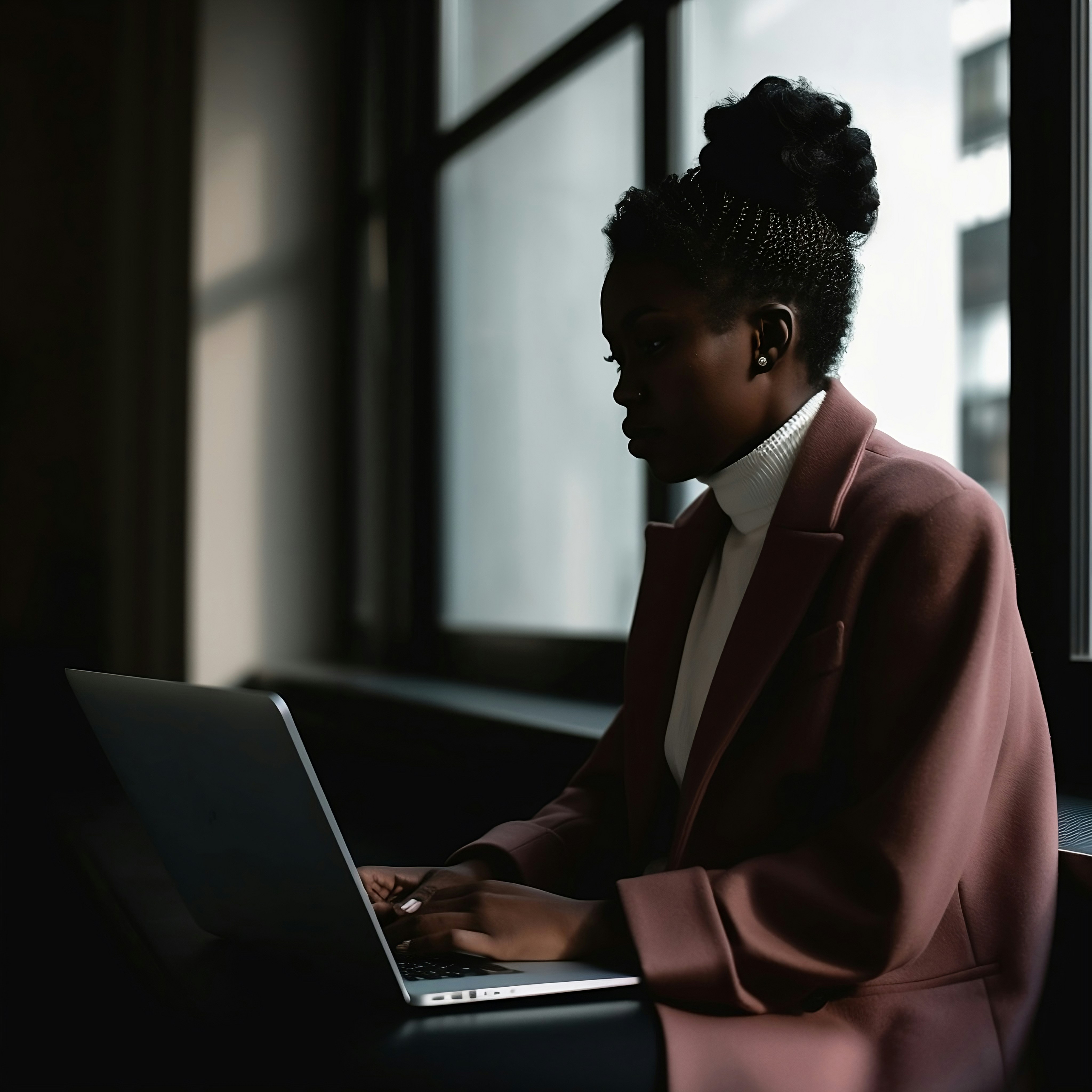 A lady looking at her computer.