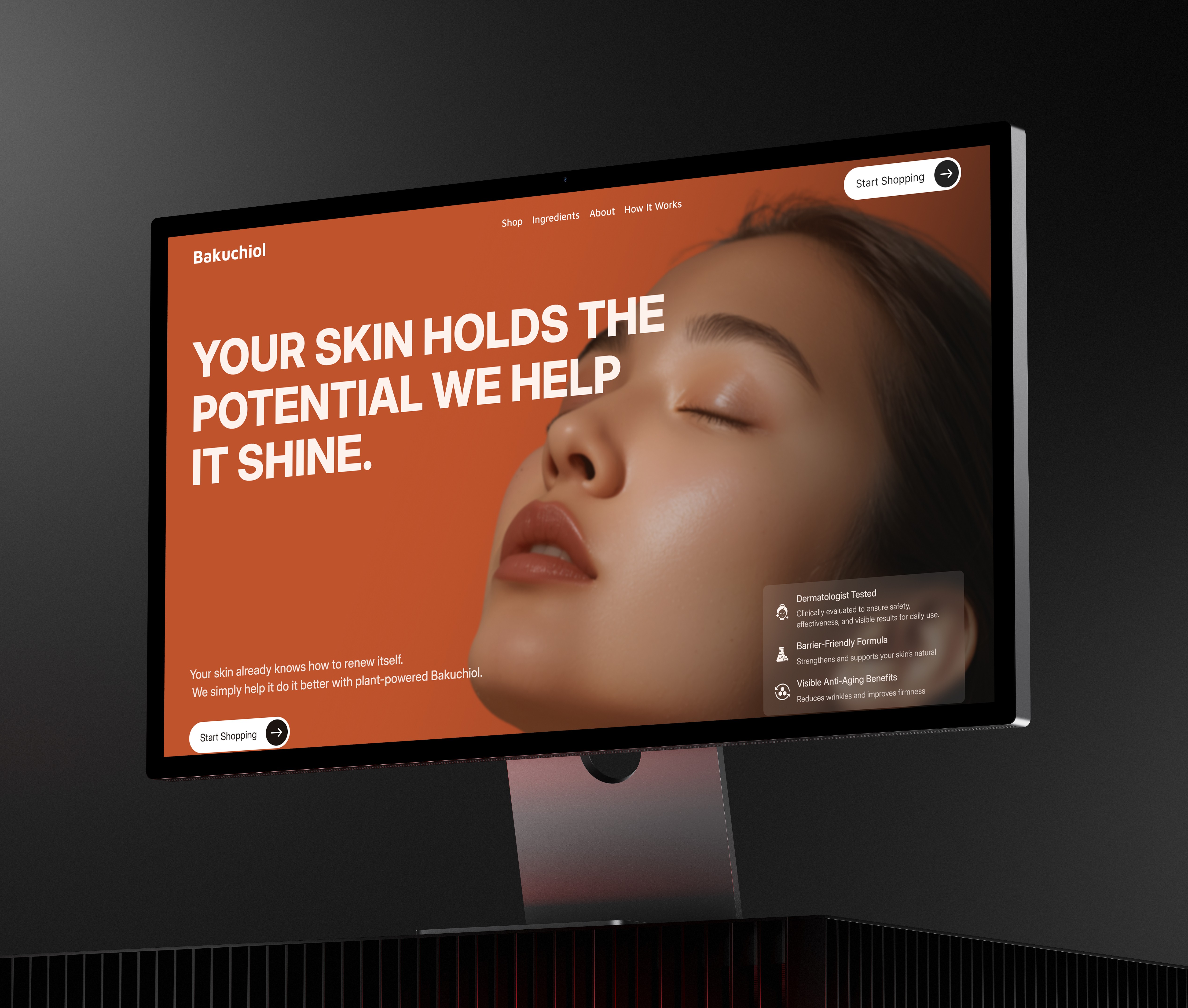 Responsive product shop page UI/UX design for bakuchiol skincare website on mobile