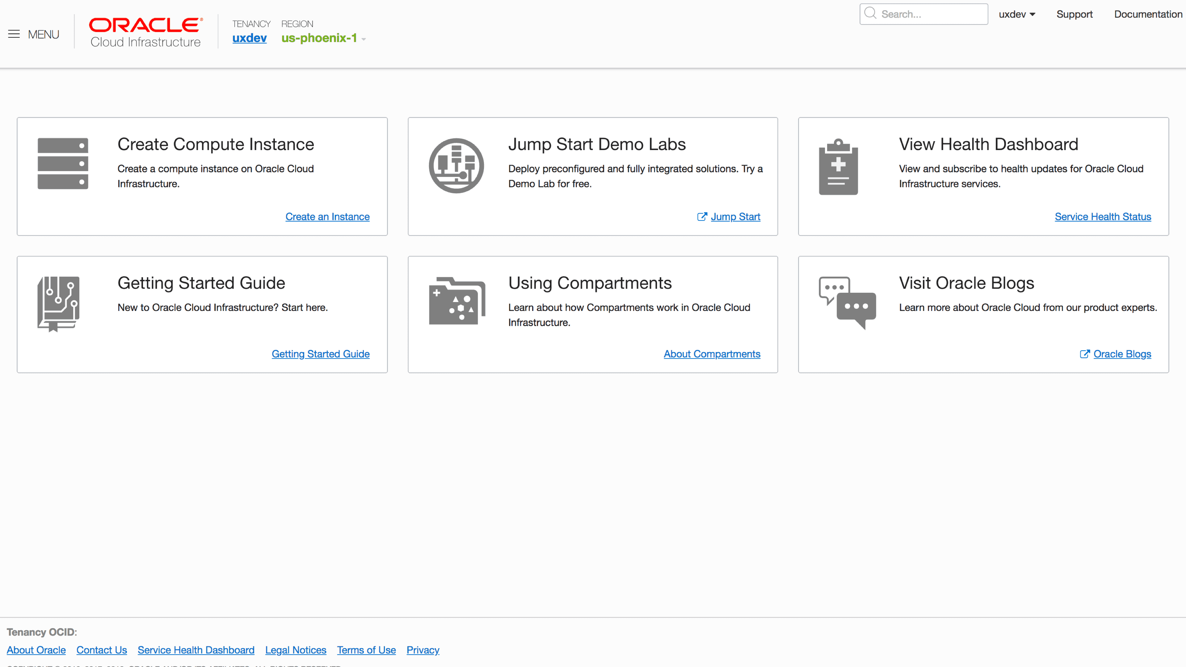 OCI Console Dashboard