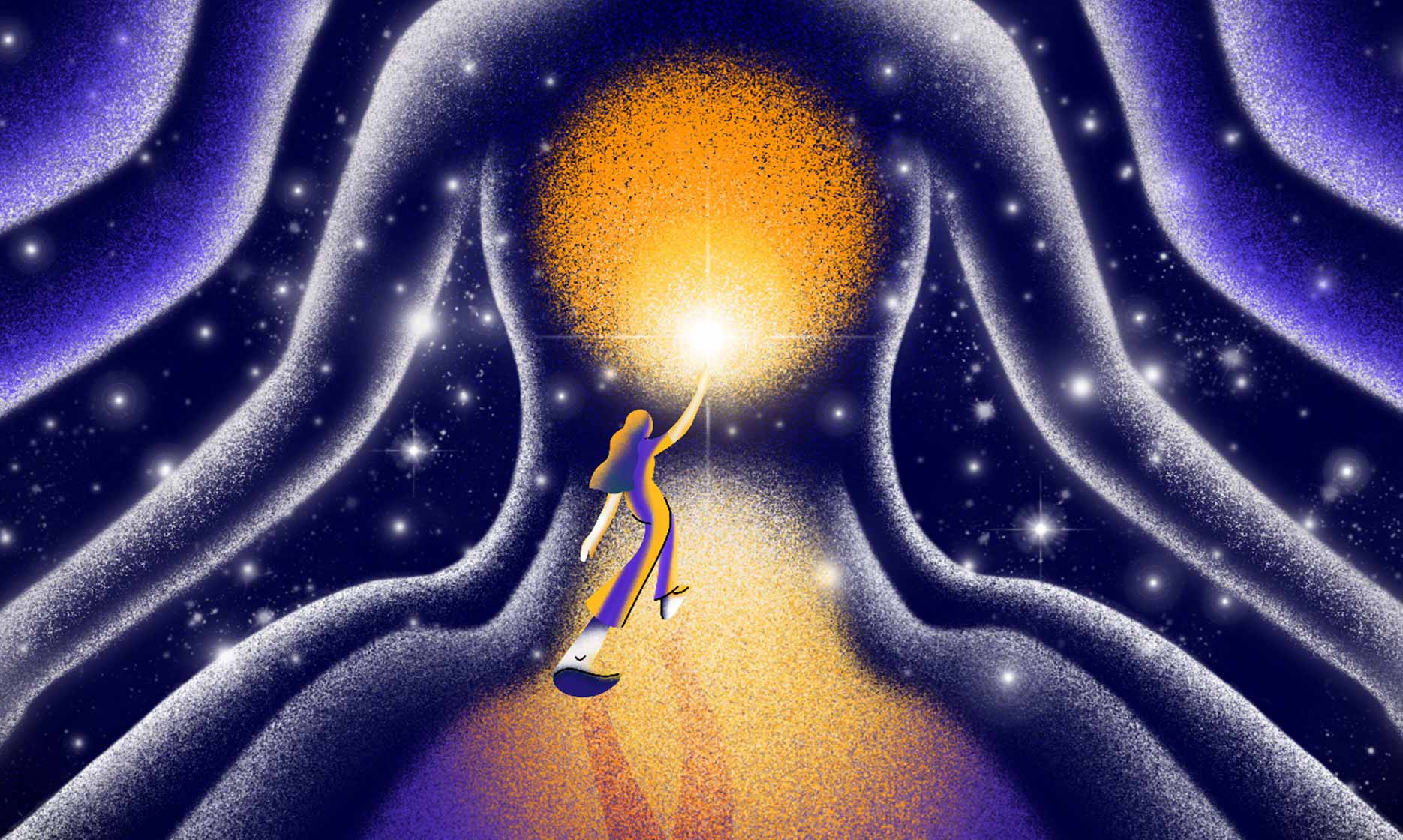 woman moving towards light consiousness