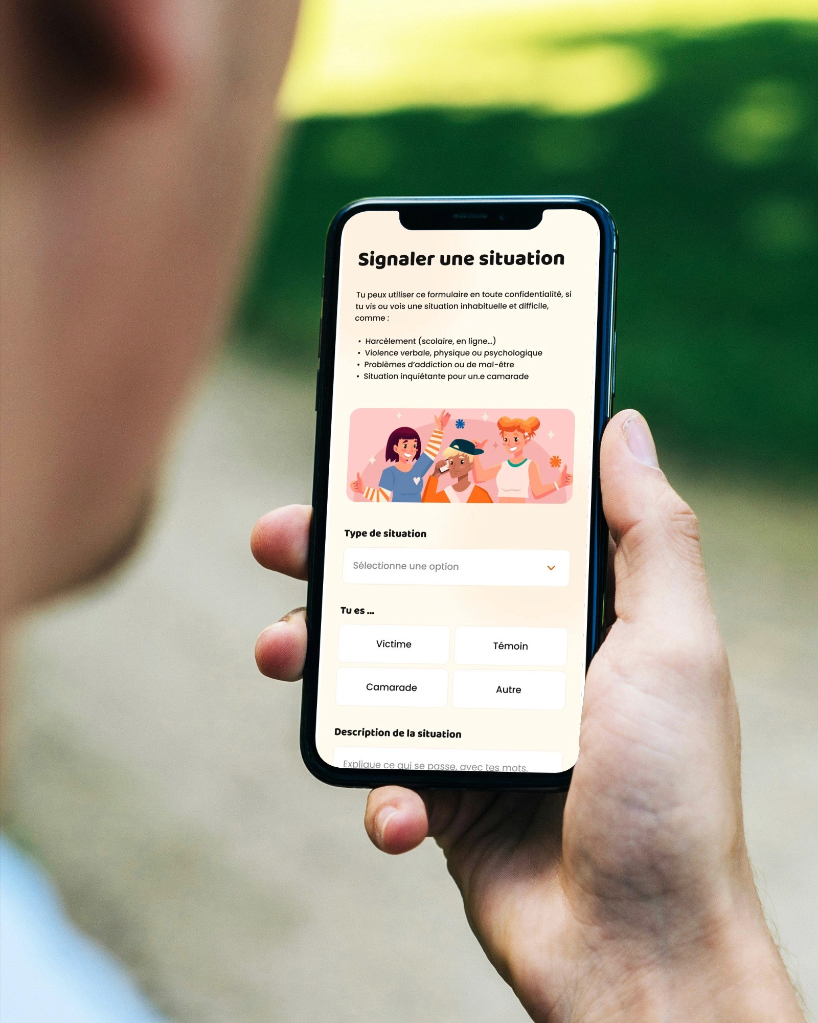 Application Prevent' School - Ecran dédié à la fonctionnalité "alerter"