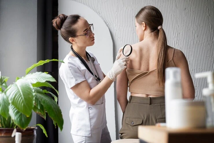 Doctor examining patient for pain management