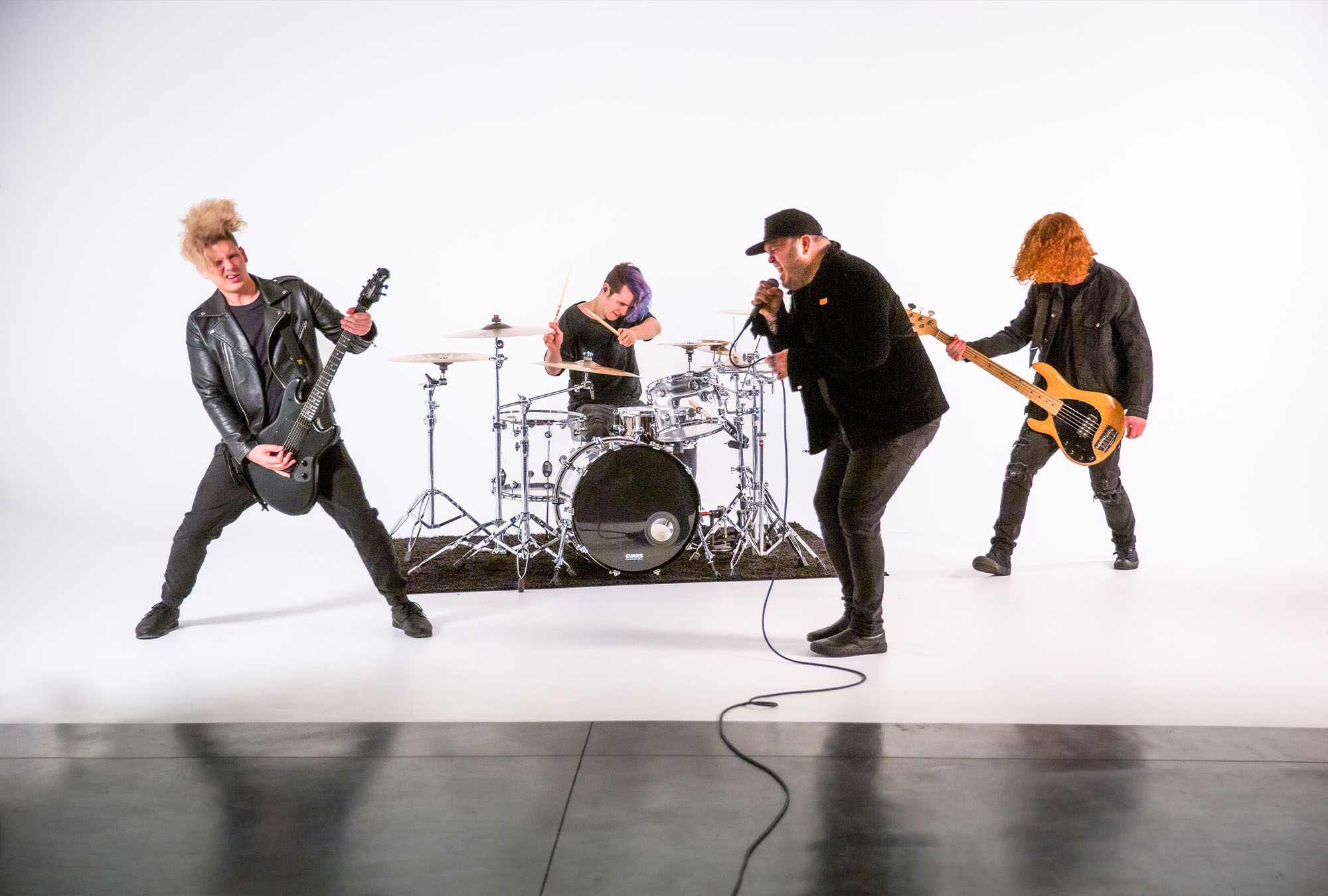 Seattle band Trying Times performs on the sound proof studio floor at Particle Studio in Seattle, WA
