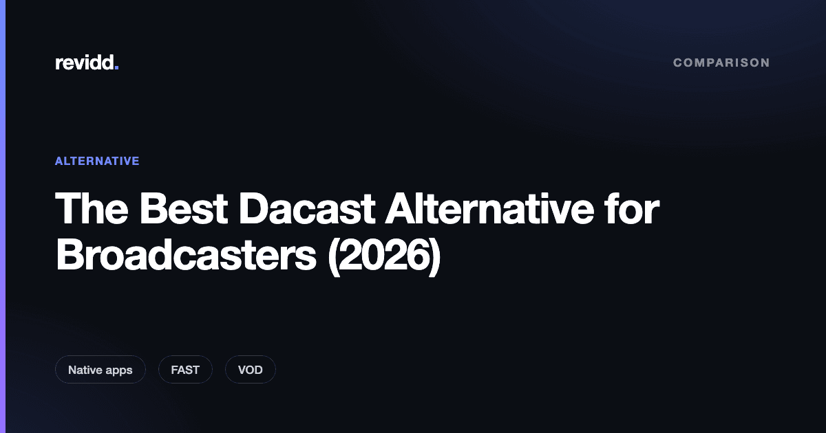 Comparison of Dacast versus an all-in-one broadcaster OTT platform covering native apps, FAST channels, and SVOD, AVOD, and TVOD monetization