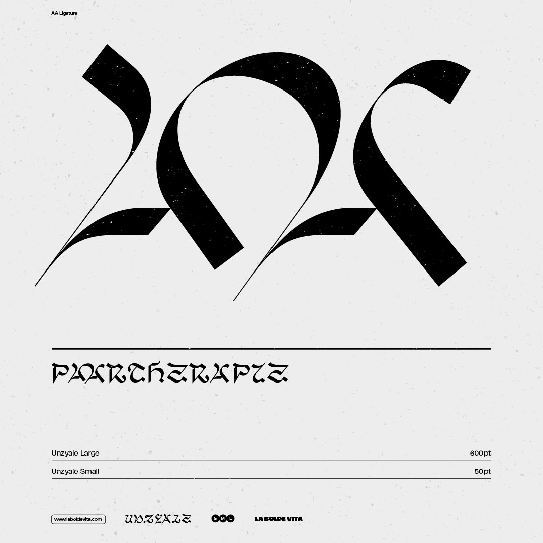 a big A_A ligature set in Unzyale Large in simple black on grey