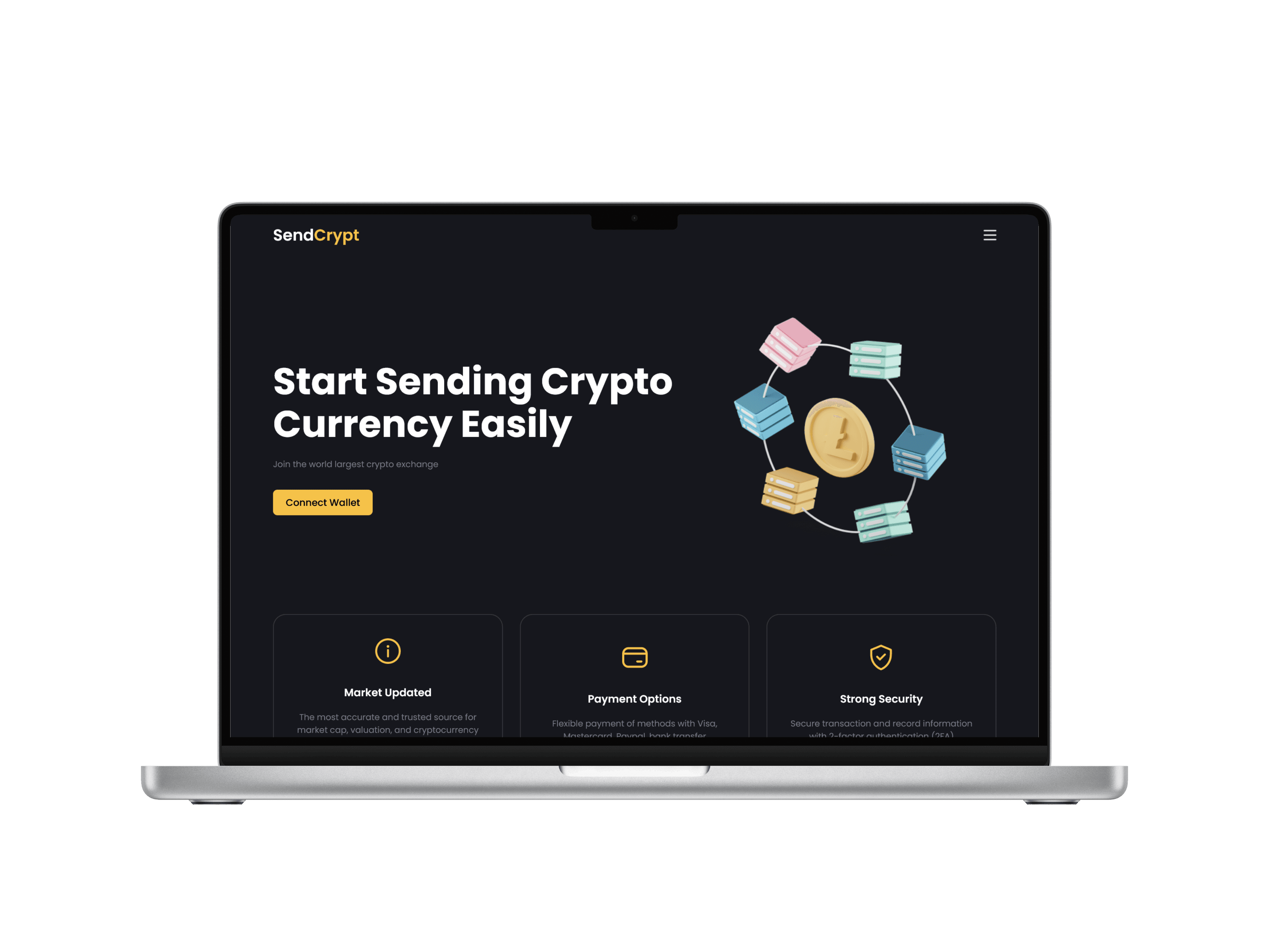 a laptop mockup of a crypto landing page project