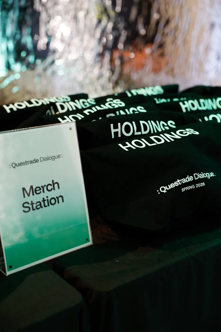 Merch station at a Questrade Dialogue event